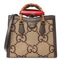 Monogram Jumbo GG Textured Dollar Calfskin Small Diana Tote Bag Camel Ebony New Acero