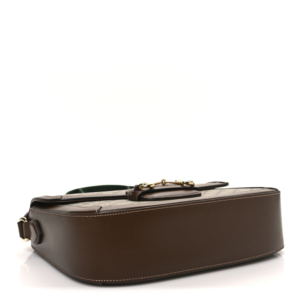 GG Supreme Monogram Azalea Calfskin Web Medium Horsebit 1955 Shoulder Bag Beige Ebony Brown Sugar