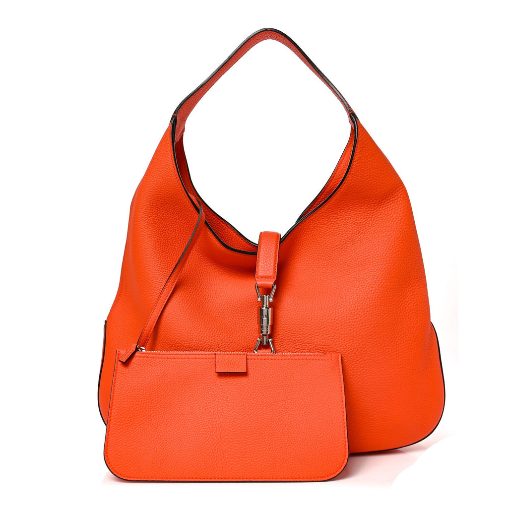 Soft Grained Calfskin Large Jackie Hobo Orange