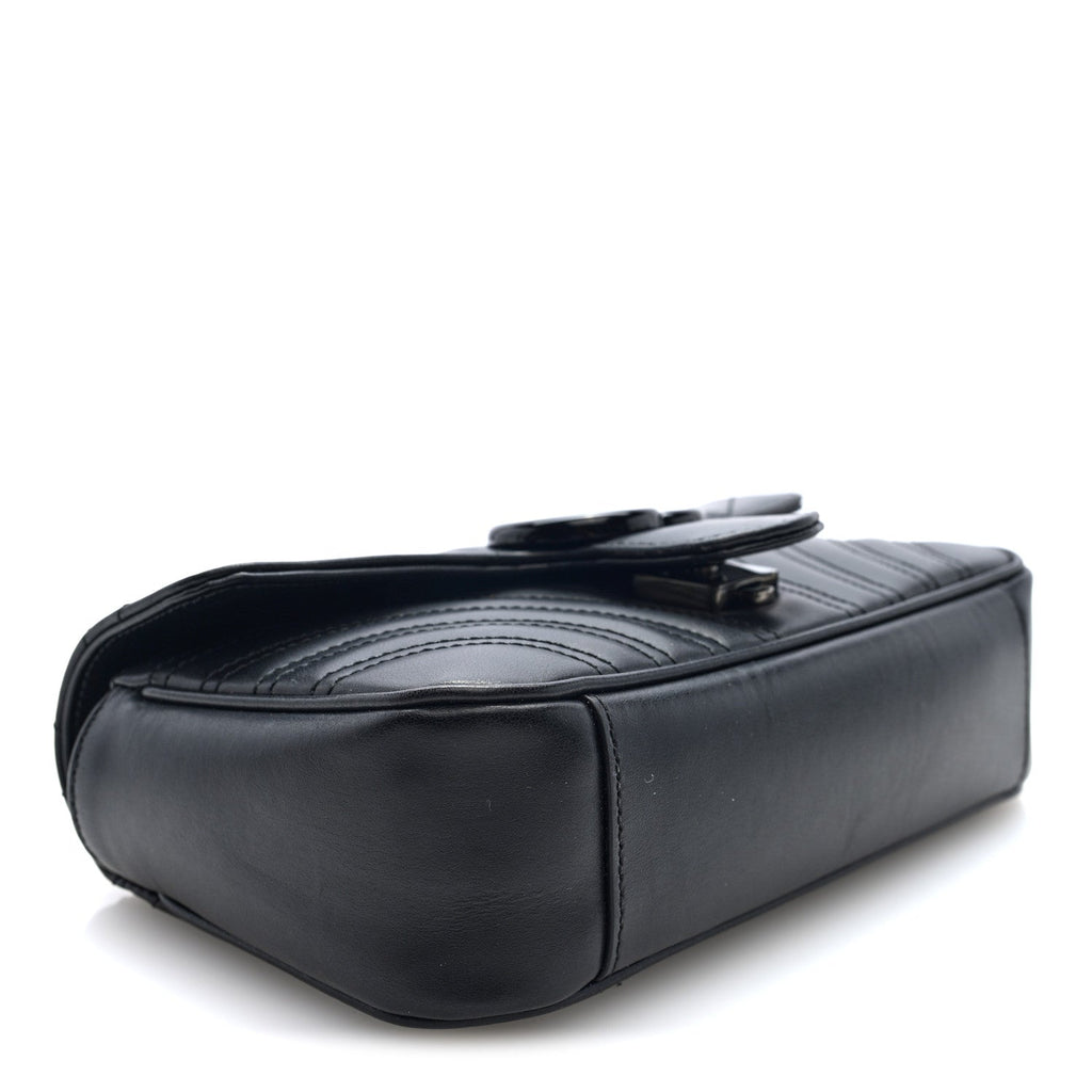 Calfskin Matelasse Monochrome Mini GG Marmont Shoulder Bag Black