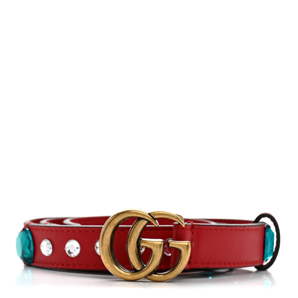 Calfskin Crystal Embellished Double G Belt 75 30 Hibiscus Red