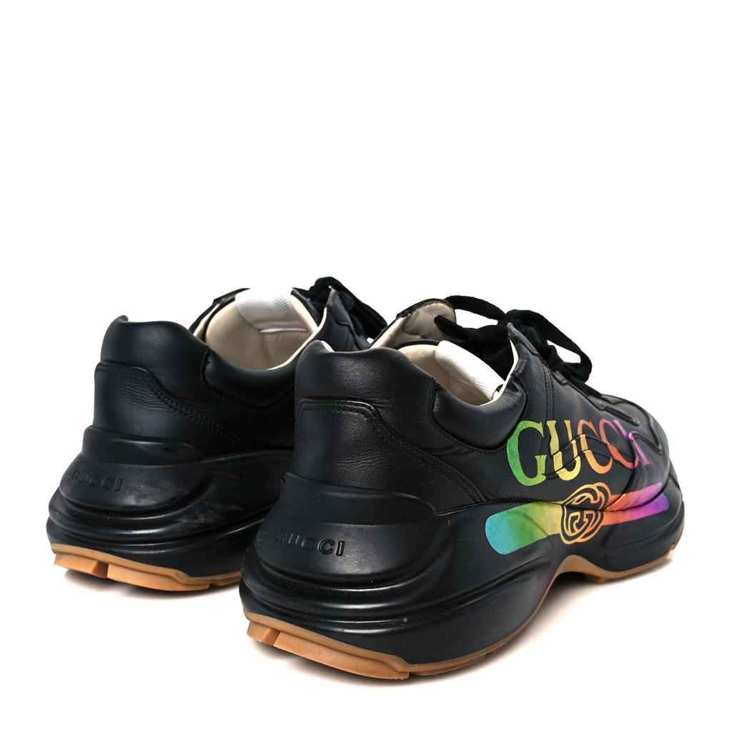 Calfskin Iridescent Logo Mens Rhyton Sneakers 8.5 Black