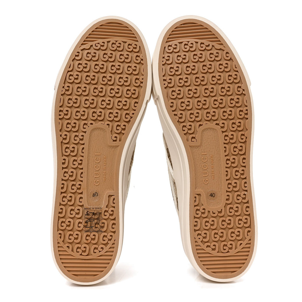 GG Monogram Womens Slip Sneakers 40 Beige Ebony Mystic White
