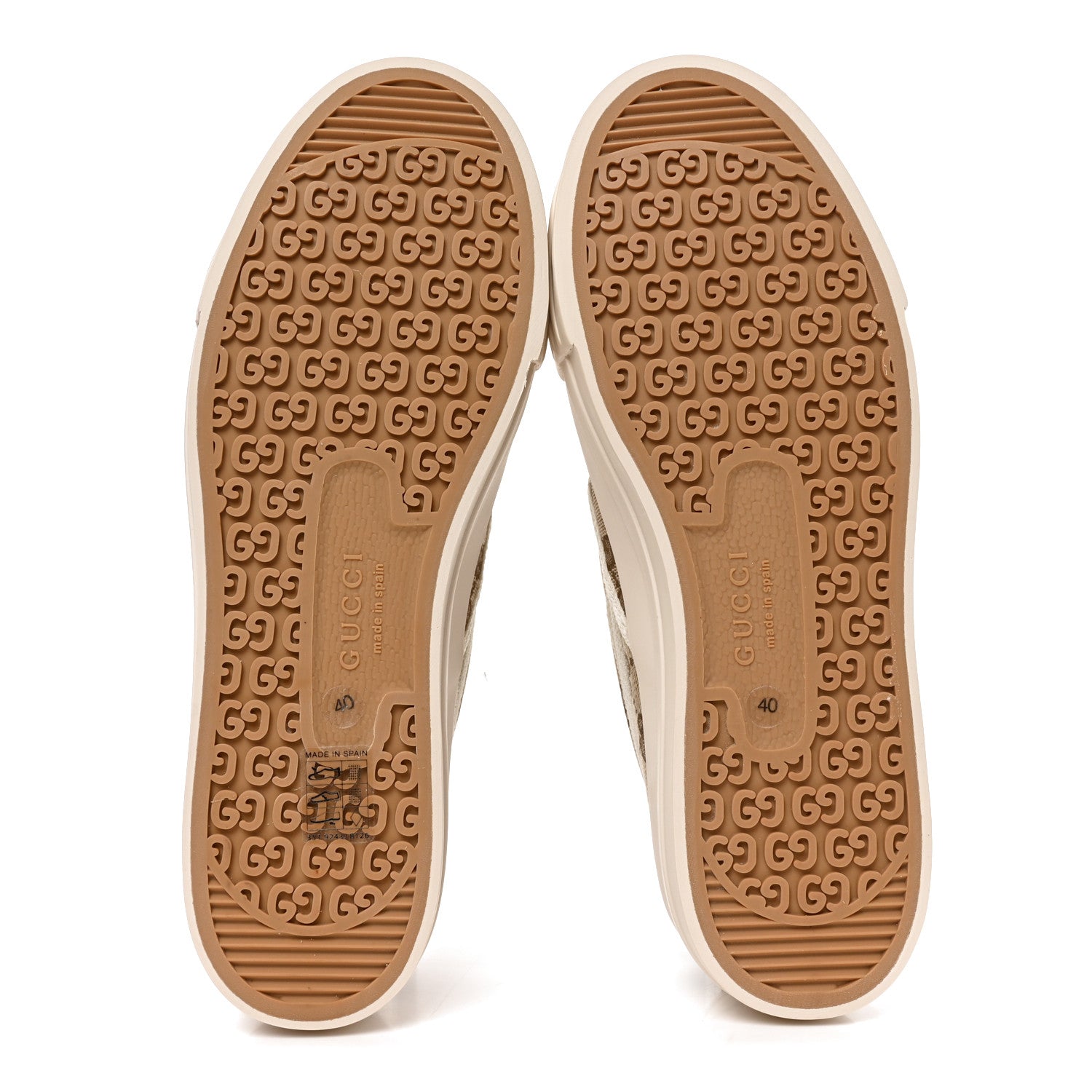 GG Monogram Womens Slip Sneakers 40 Beige Ebony Mystic White