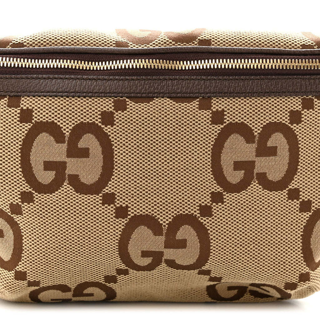 Monogram Jumbo GG Textured Dollar Calfskin Web Belt Bag Camel Ebony New Acero