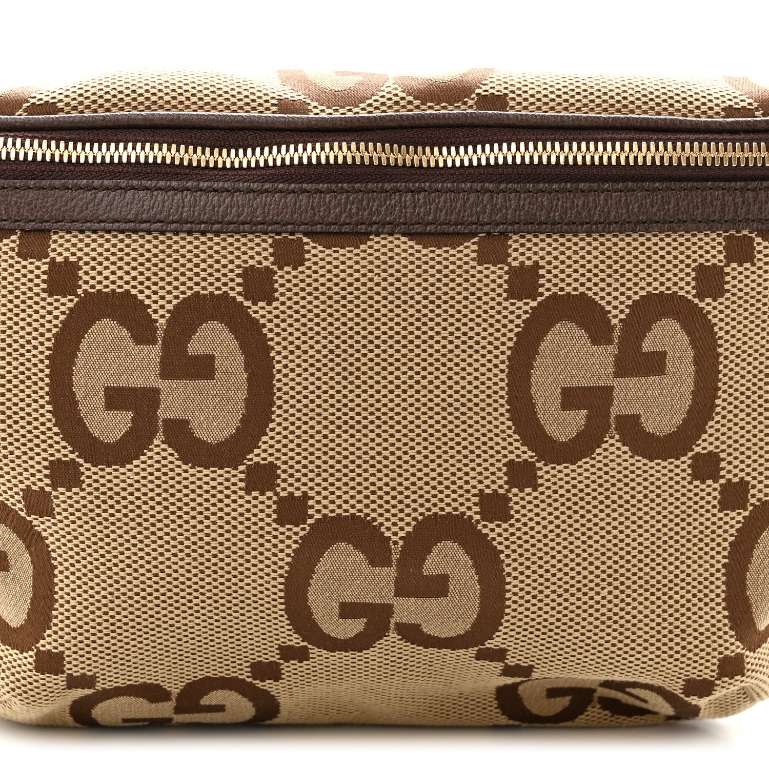 Monogram Jumbo GG Textured Dollar Calfskin Web Belt Bag Camel Ebony New Acero