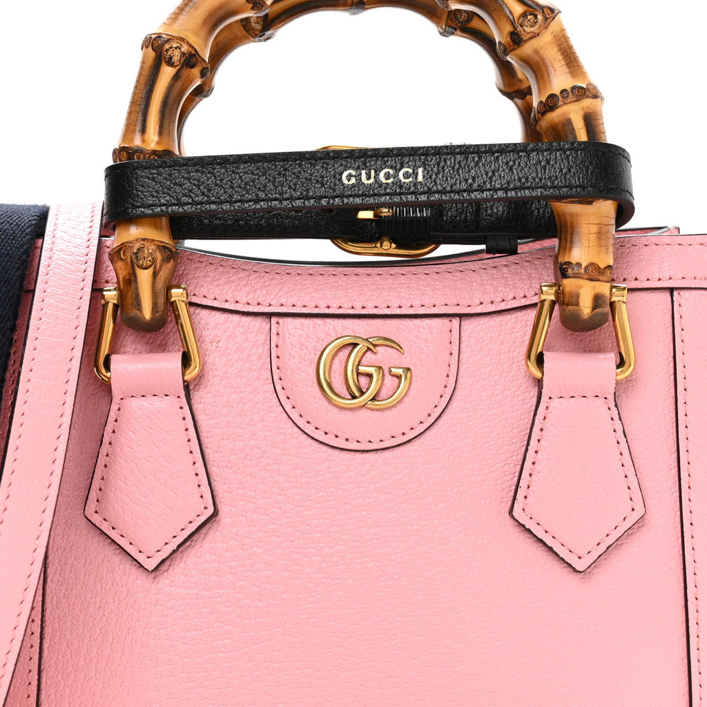 Textured Dollar Calfskin Web Mini Diana Tote Bag Wild Rose Black