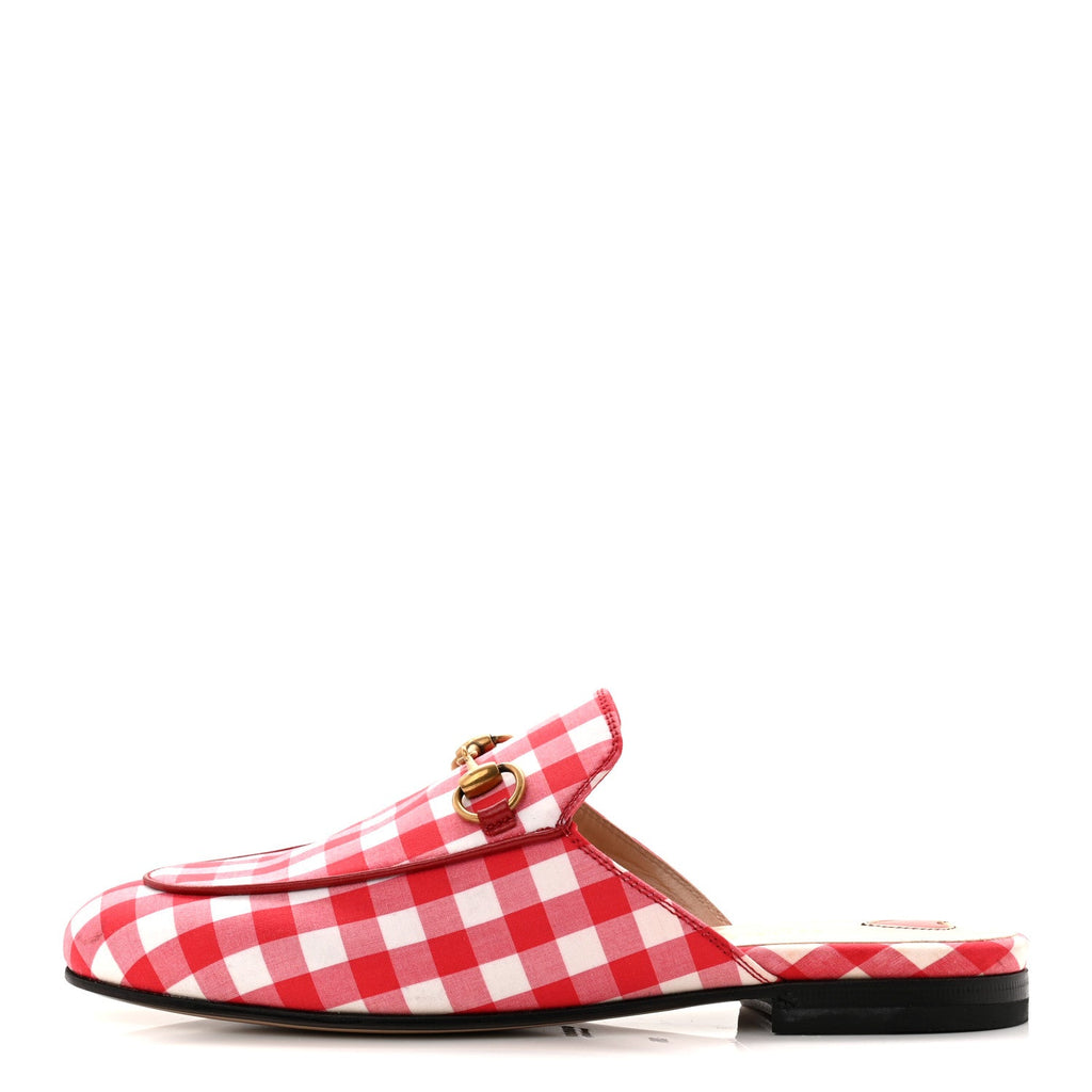 Cotton Gingham Womens Princetown Slippers 36 White Red