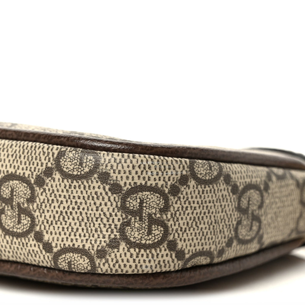 GG Supreme Monogram Textured Dollar Calfskin Mini Ophidia Chain Bag Beige Ebony