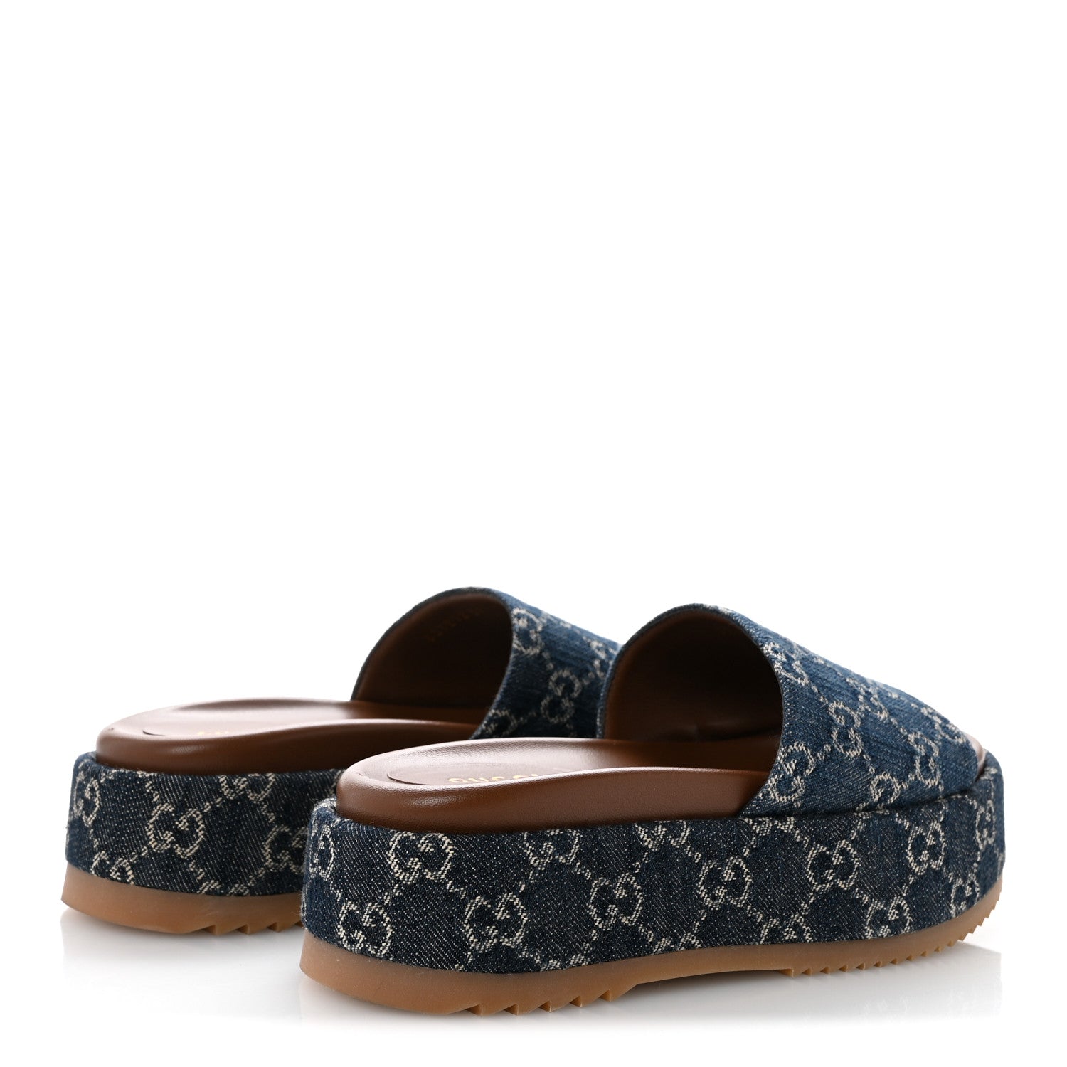 New Denim GG Monogram Angelina Platform 55mm Slide Sandals 36 Blue Tea