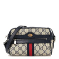 GG Supreme Monogram Textured Dollar Calfskin Web Mini Ophidia Shoulder Bag Beige Blue
