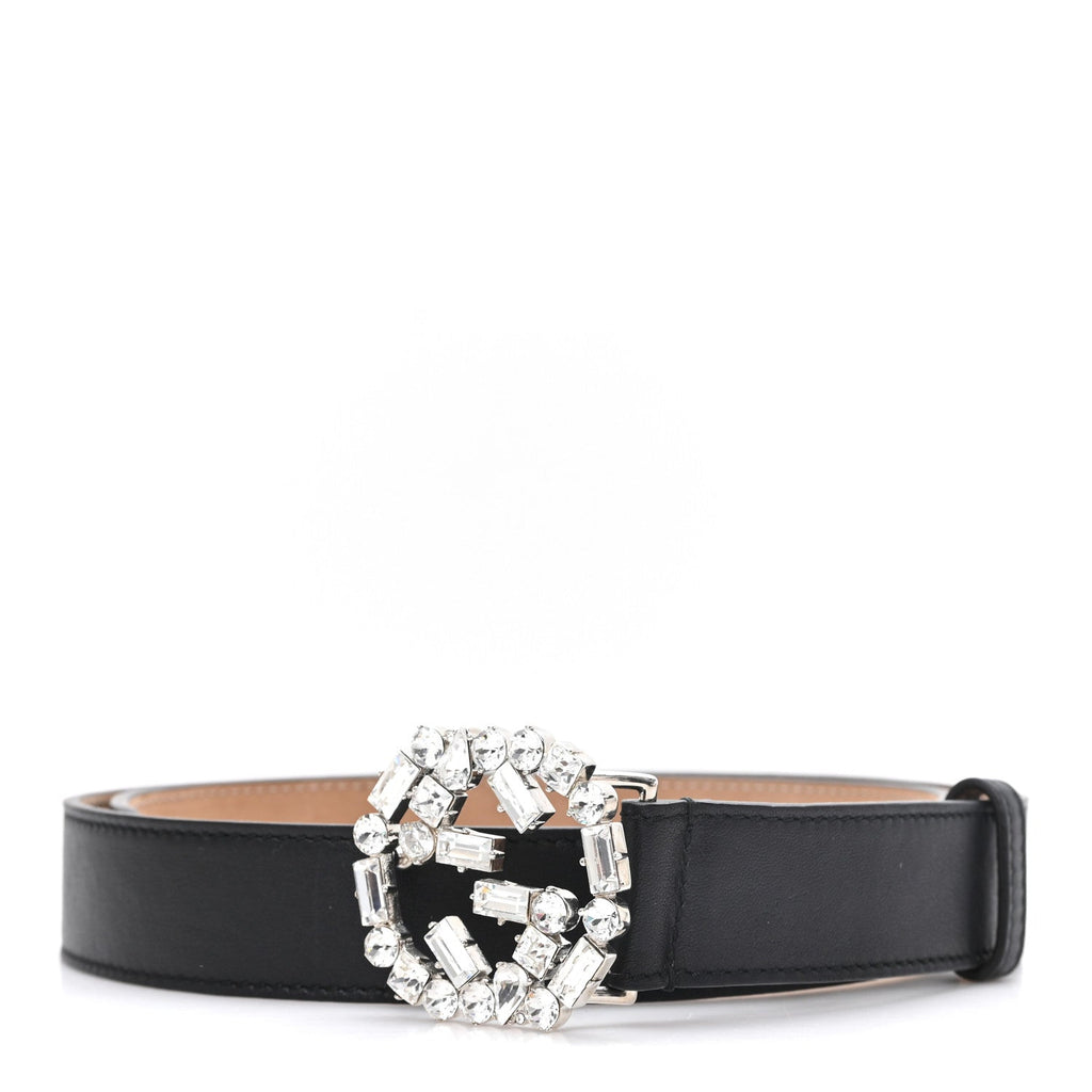 Calfskin Crystal Interlocking G Belt 80 32 Black