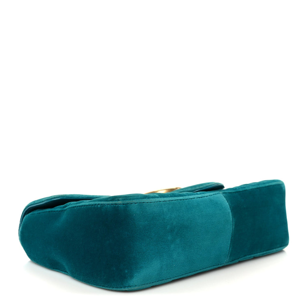 Velvet Matelasse Small GG Marmont Shoulder Bag Pavone Cyan
