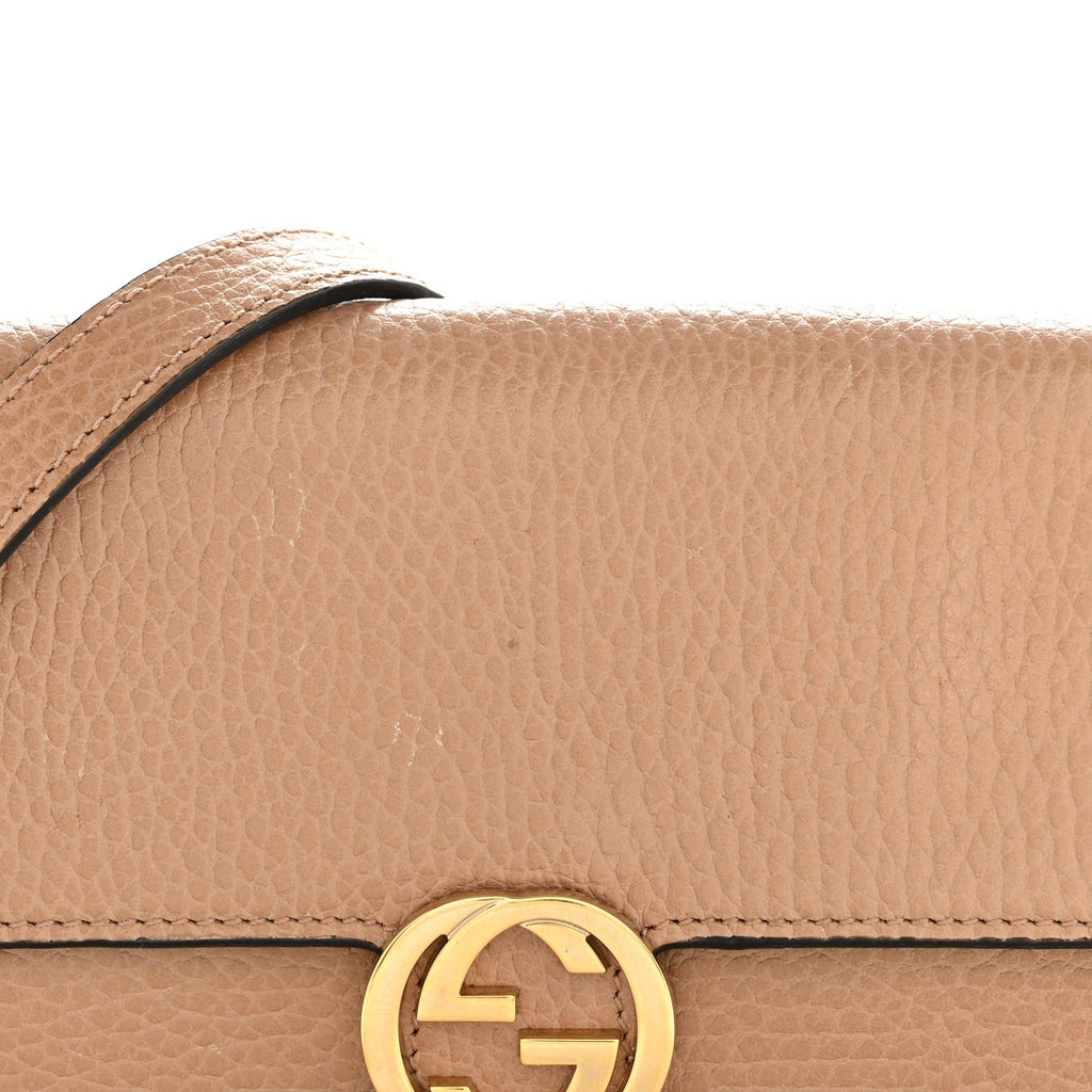 Dollar Calfskin Interlocking G Chain Wallet Camelia
