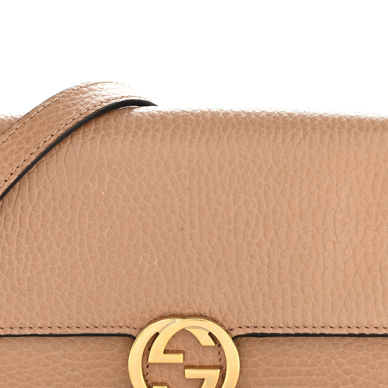 Dollar Calfskin Interlocking G Chain Wallet Camelia