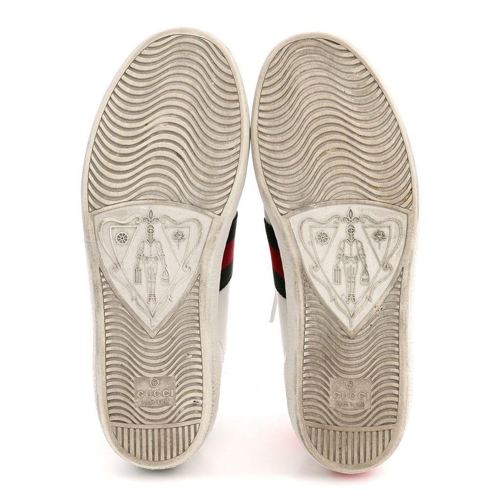 Calfskin Ayers Bee Embroidered Womens Ace Sneakers 37 White Green