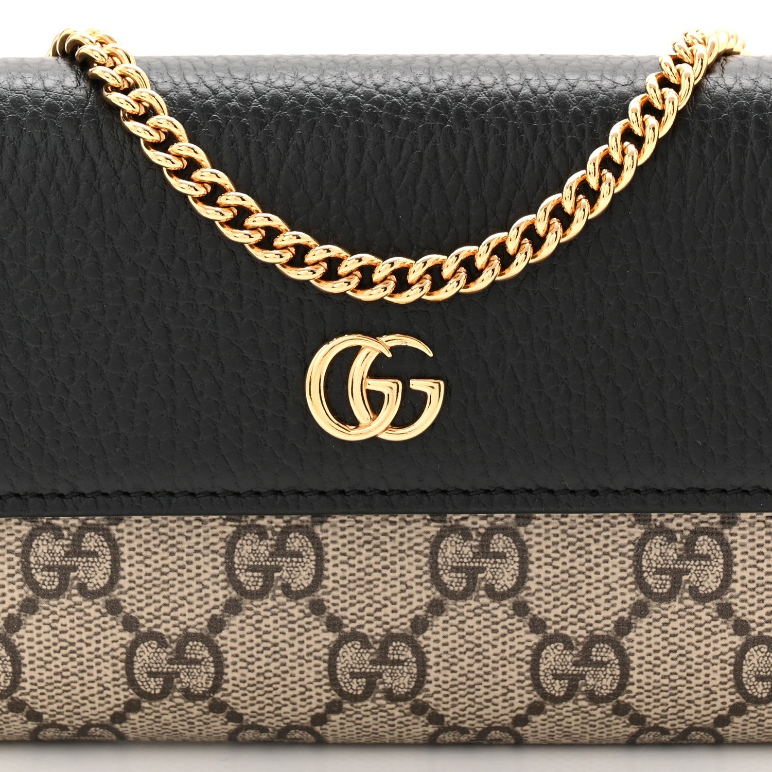 Dollar Calfskin GG Supreme Monogram Petite GG Marmont Wallet Chain Bag Black Beige Ebony