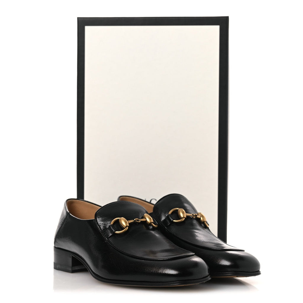 Goatskin Womens Horsebit Mid-Heel Loafers 36 Black