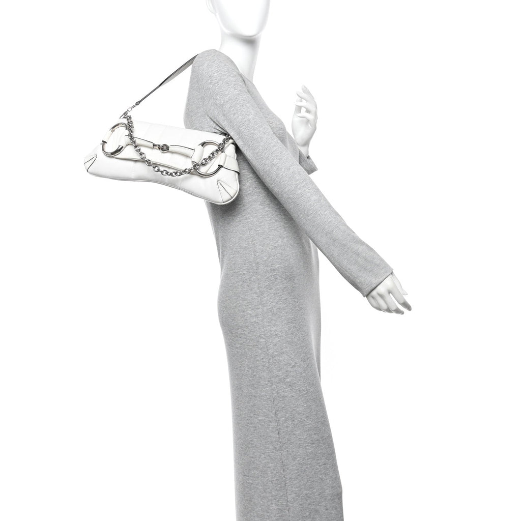 Nappa Vertical Matelasse Medium Maxi Horsebit Chain Shoulder Bag Mystic White