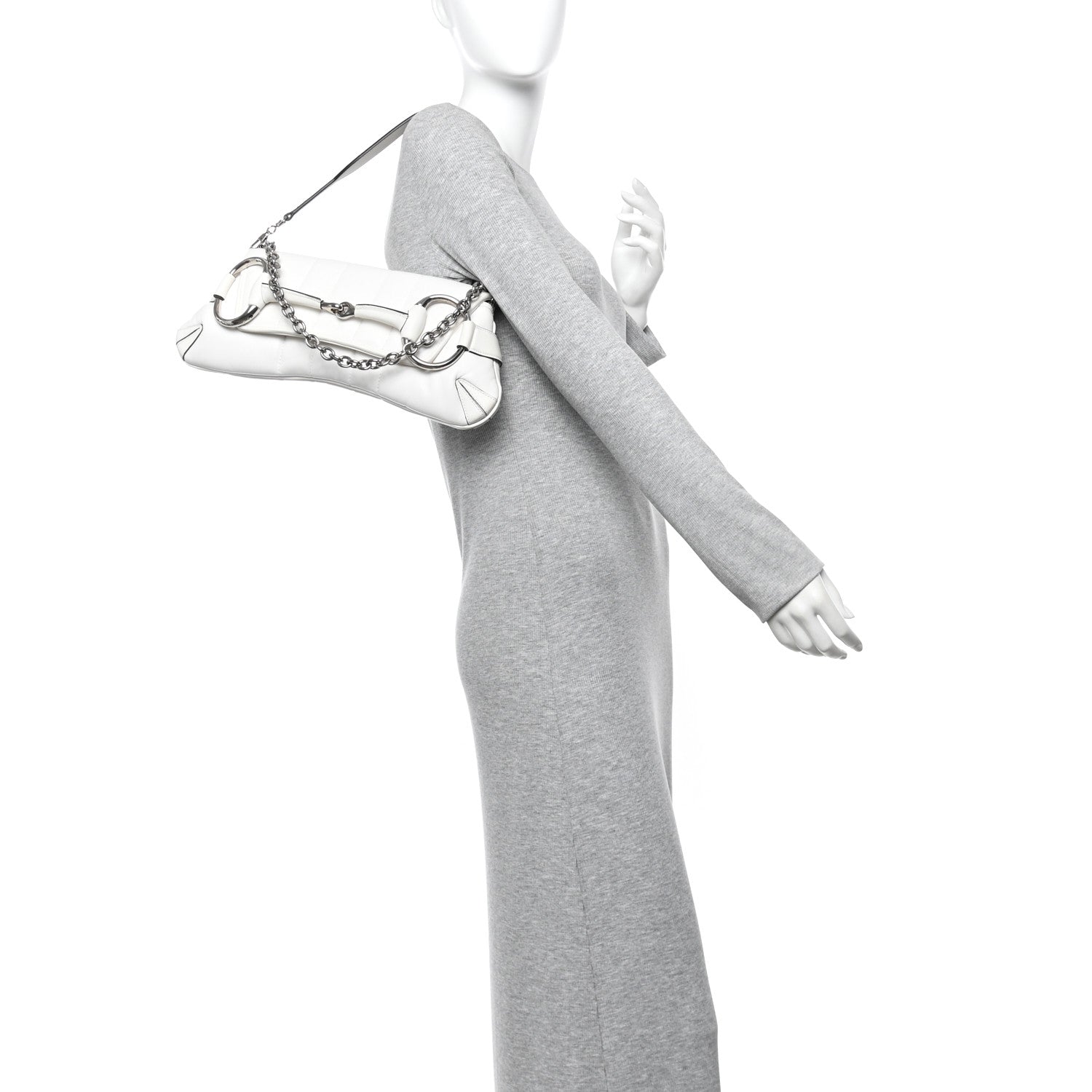 Nappa Vertical Matelasse Medium Maxi Horsebit Chain Shoulder Bag Mystic White