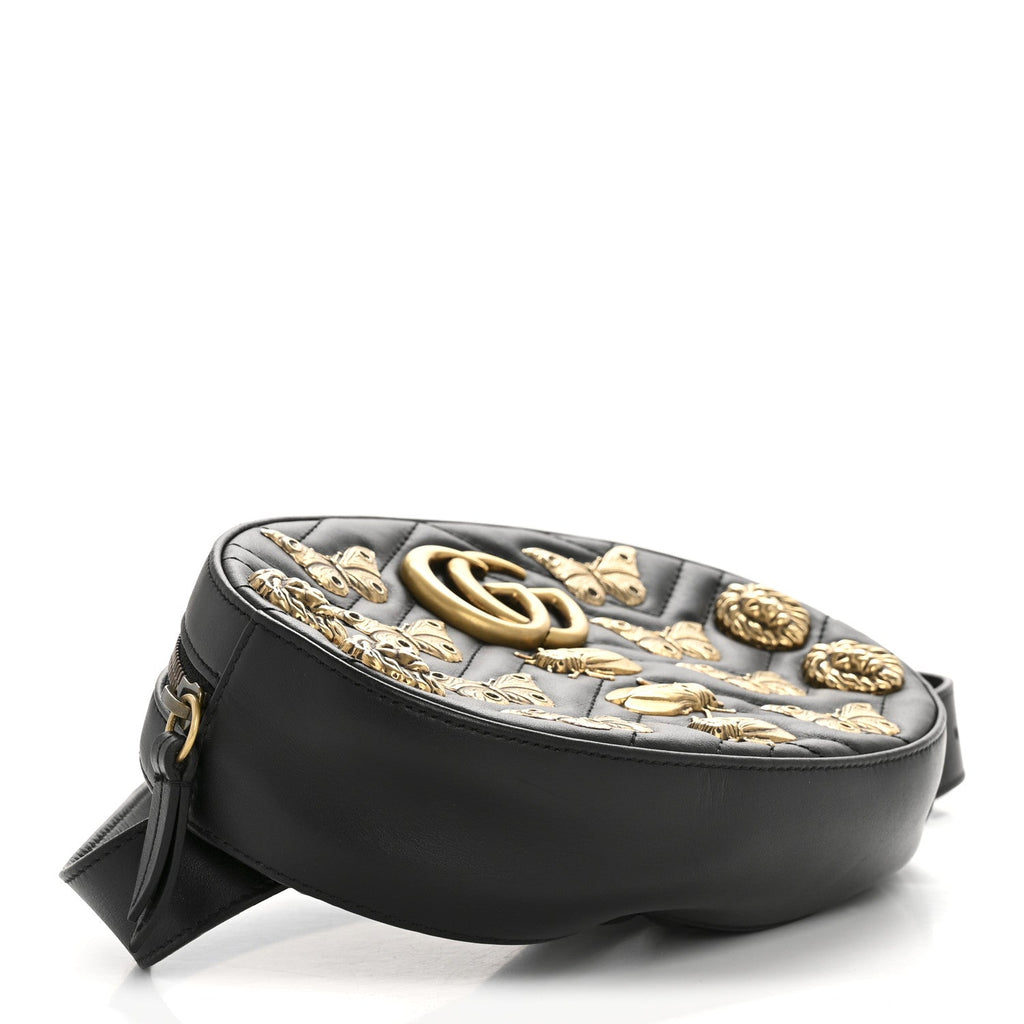 Calfskin Matelasse Animal Studs GG Marmont Belt Bag 85 34 Black