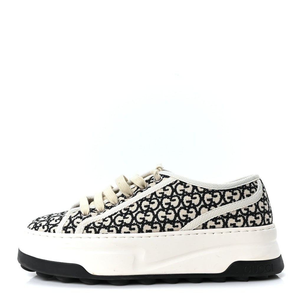 GG Monogram Jacquard Womens 1977 Tennis Platform 52mm Sneakers 36.5 Black Mystic White