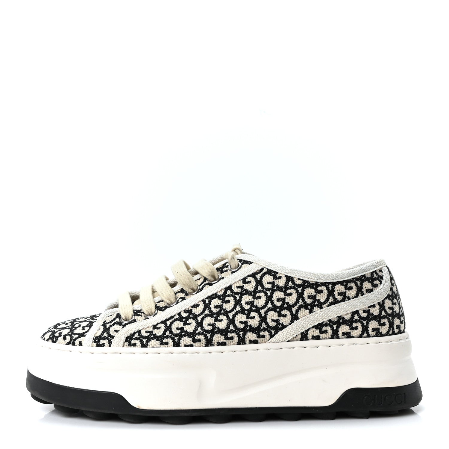GG Monogram Jacquard Womens 1977 Tennis Platform 52mm Sneakers 36.5 Black Mystic White