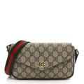 GG Supreme Monogram Textured Dollar Calfskin Web Mini Ophidia Envelope Shoulder Bag Beige Ebony New Acero