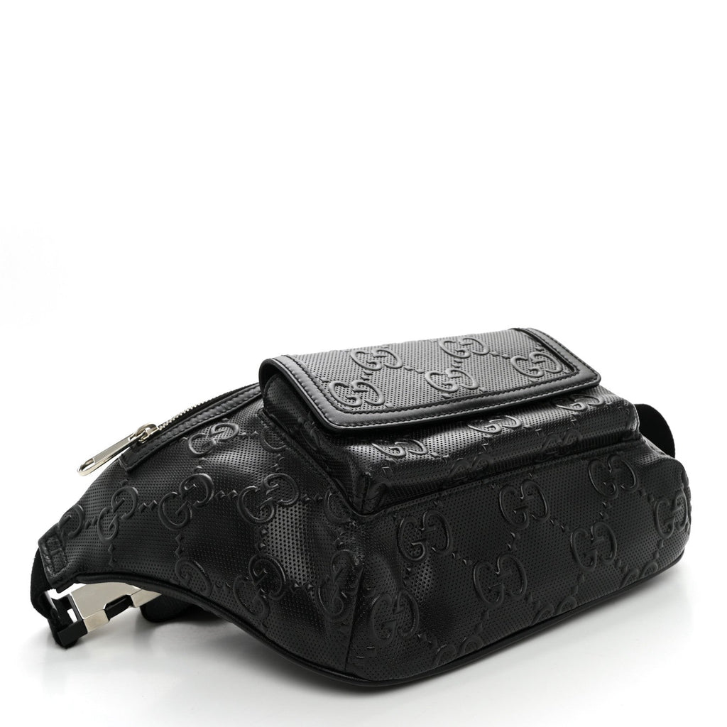 Calfskin GG Tennis Embossed Pocket Belt Bag Black