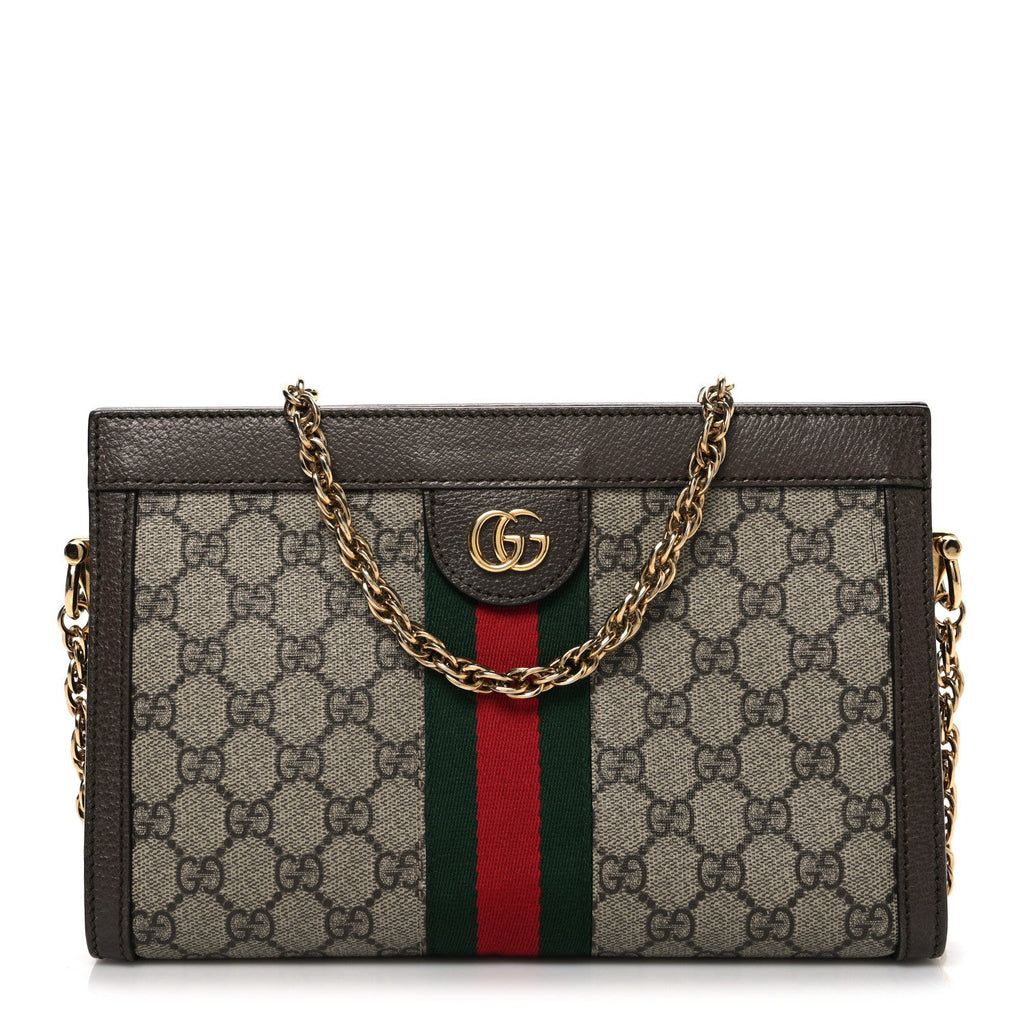 GG Supreme Monogram Web Small Ophidia Chain Shoulder Bag Brown