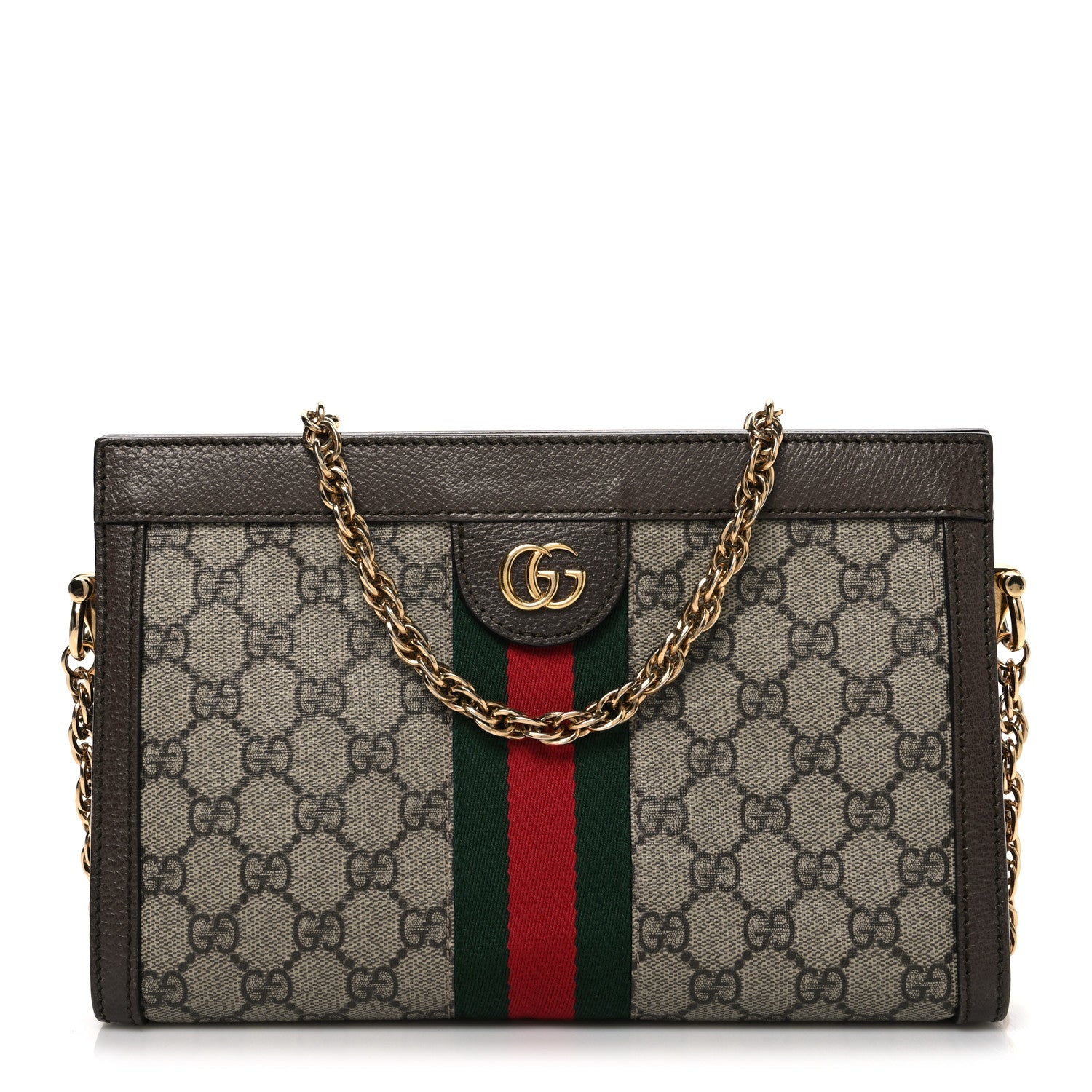 GG Supreme Monogram Web Small Ophidia Chain Shoulder Bag Brown