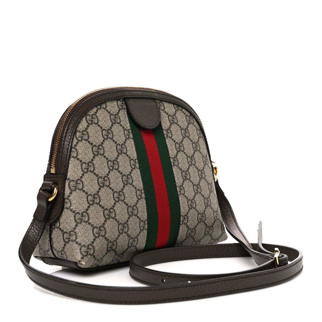 GG Supreme Monogram Textured Dollar Calfskin Web Small Ophidia Dome Shoulder Bag Beige Ebony New Acero