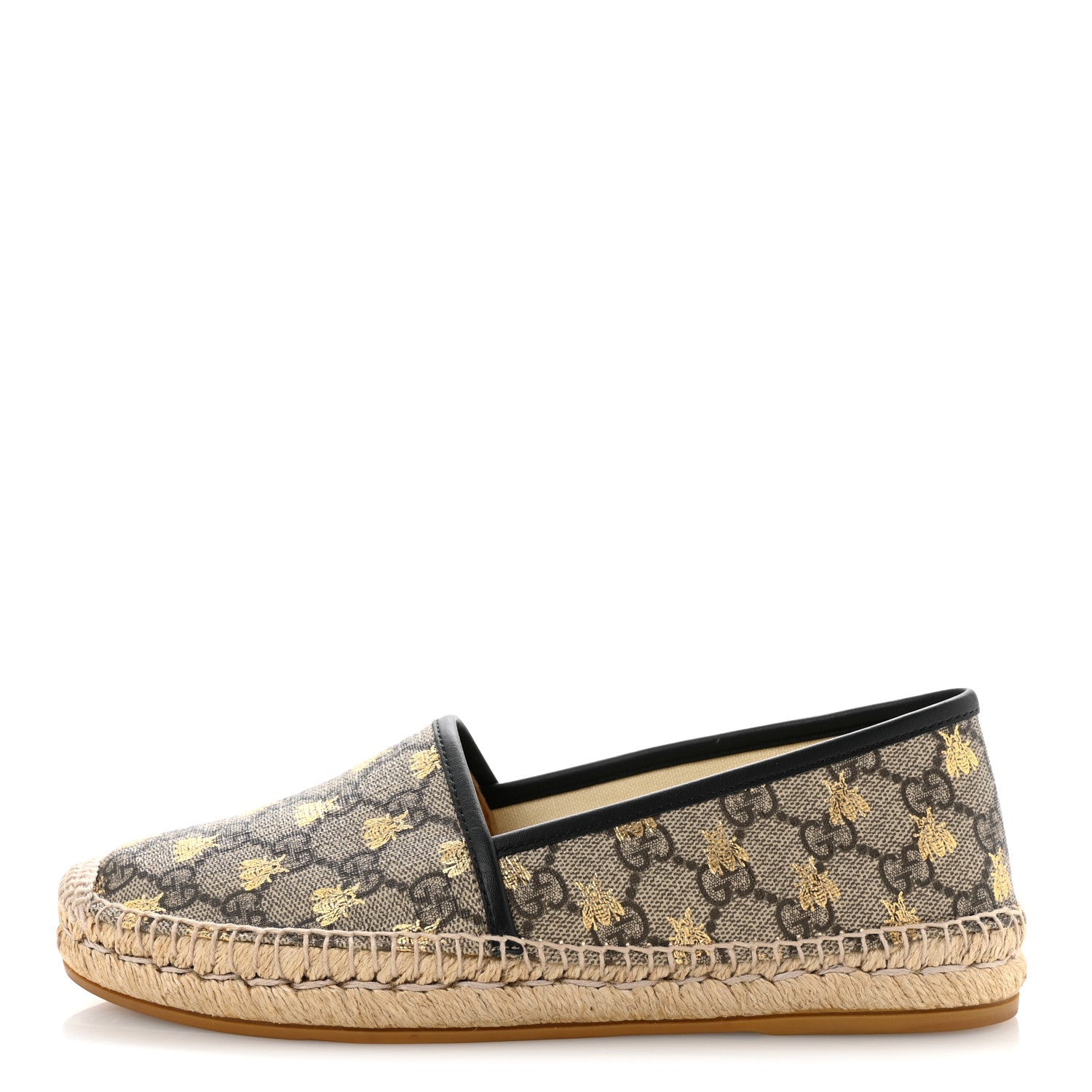 GG Supreme Monogram Bees Espadrille Flats 38 Beige Ebony Oro Black