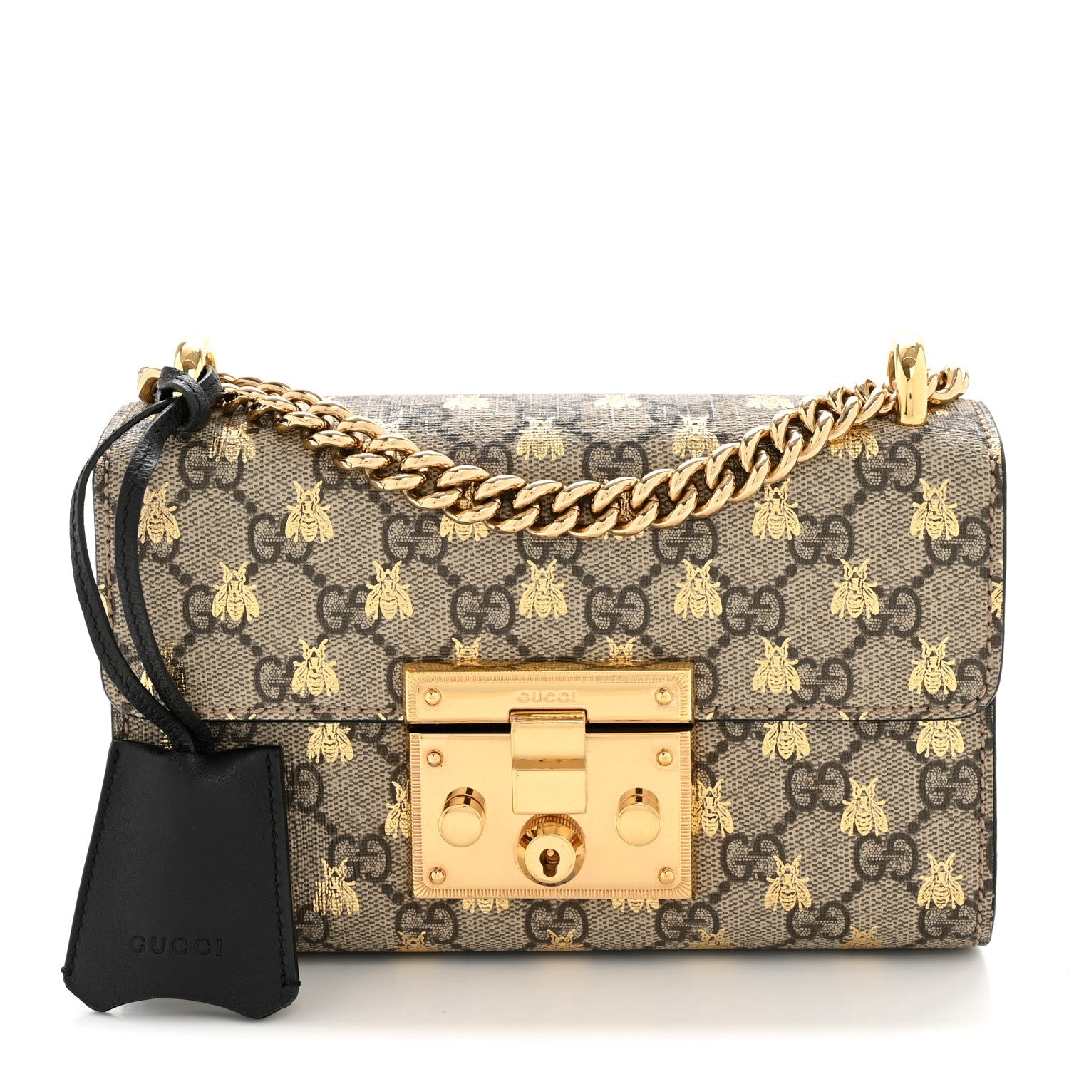 GG Supreme Monogram Bees Small Padlock Shoulder Bag Black