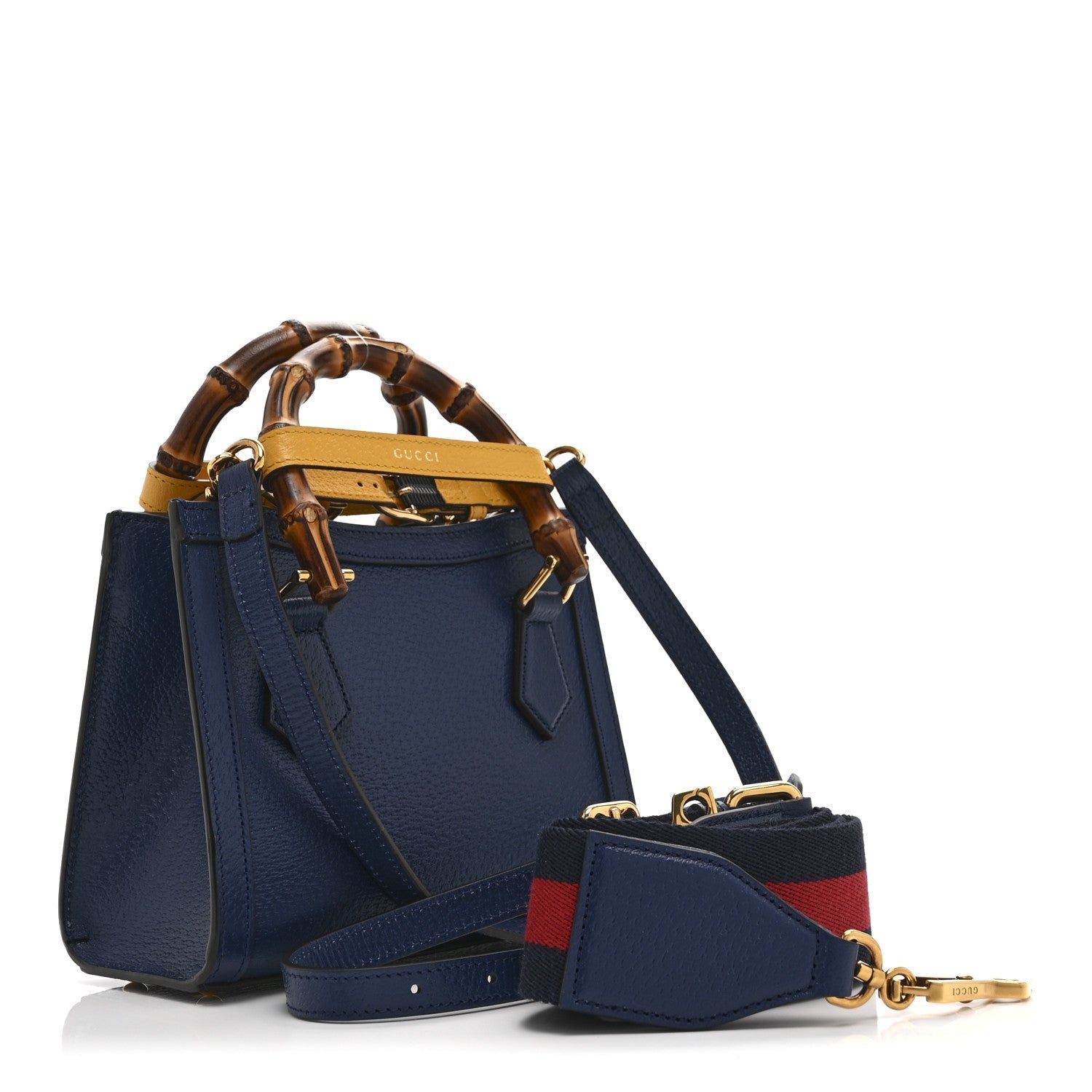 Textured Dollar Calfskin Web Mini Diana Tote Bag Royal Crop
