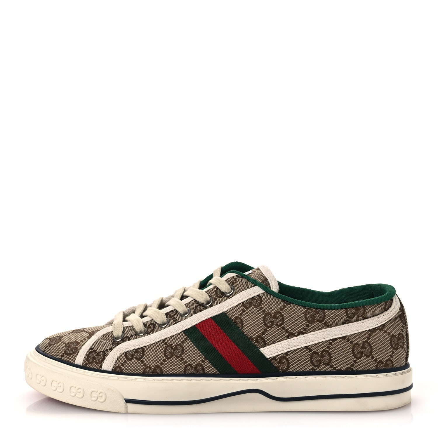 GG Monogram Web Mens 1977 Tennis Sneakers 9 Beige Ebony Mystic White Vert