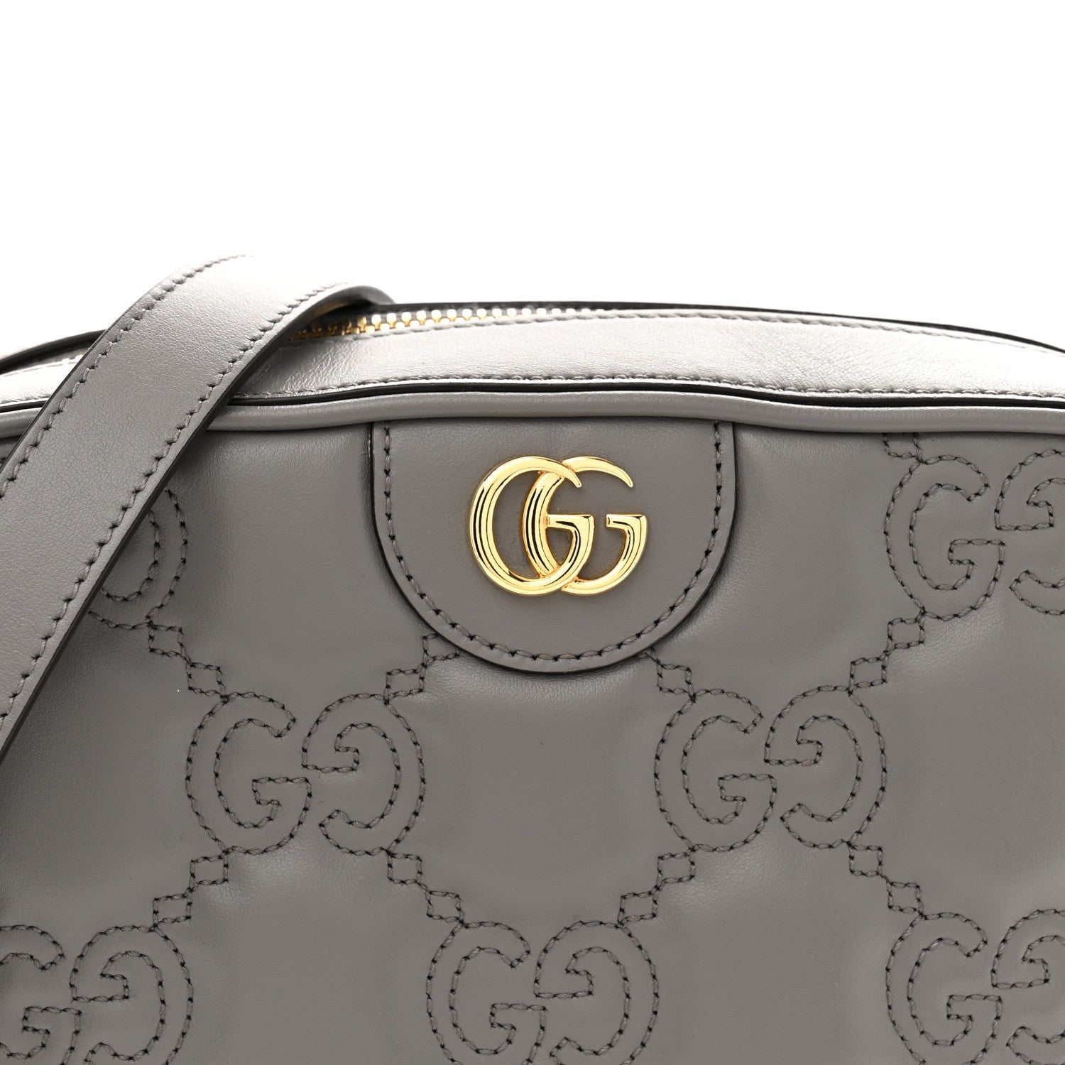 Calfskin GG Matelasse Shoulder Bag Dusty Grey Natural