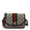 GG Supreme Monogram Textured Dollar Calfskin Mini Ophidia Flap Shoulder Bag Beige Ebony New Acero