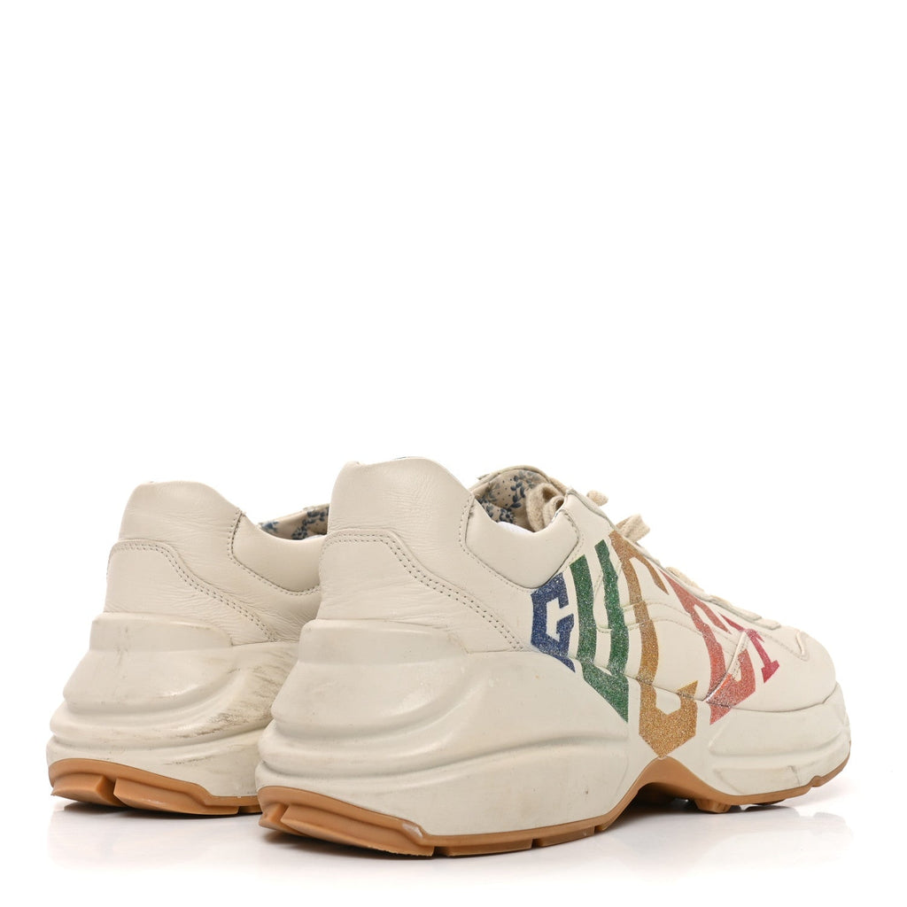 Calfskin Glitter Game Logo Womens Rhyton Sneakers 39 Mystic White