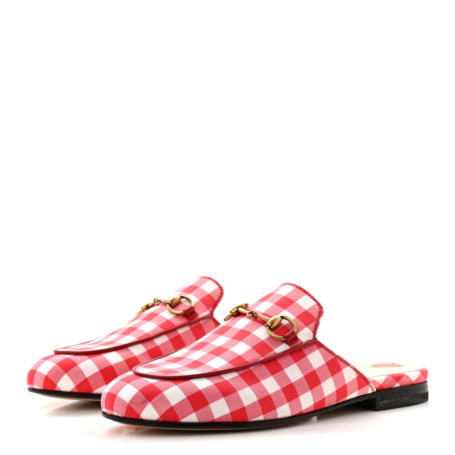 Cotton Gingham Womens Princetown Slippers 36 White Red