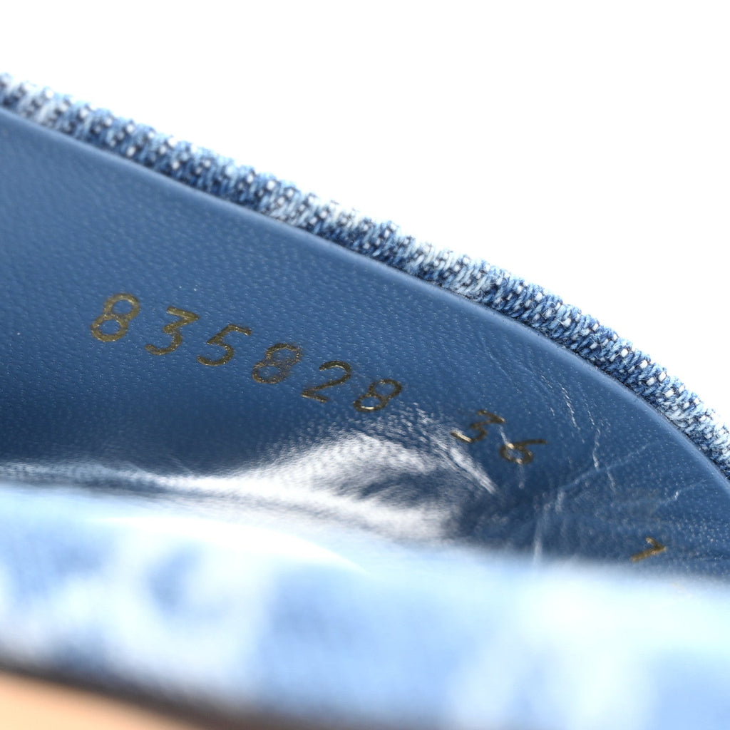 New Denim GG Monogram Horsebit Flat Slide Sandals 36 Blue