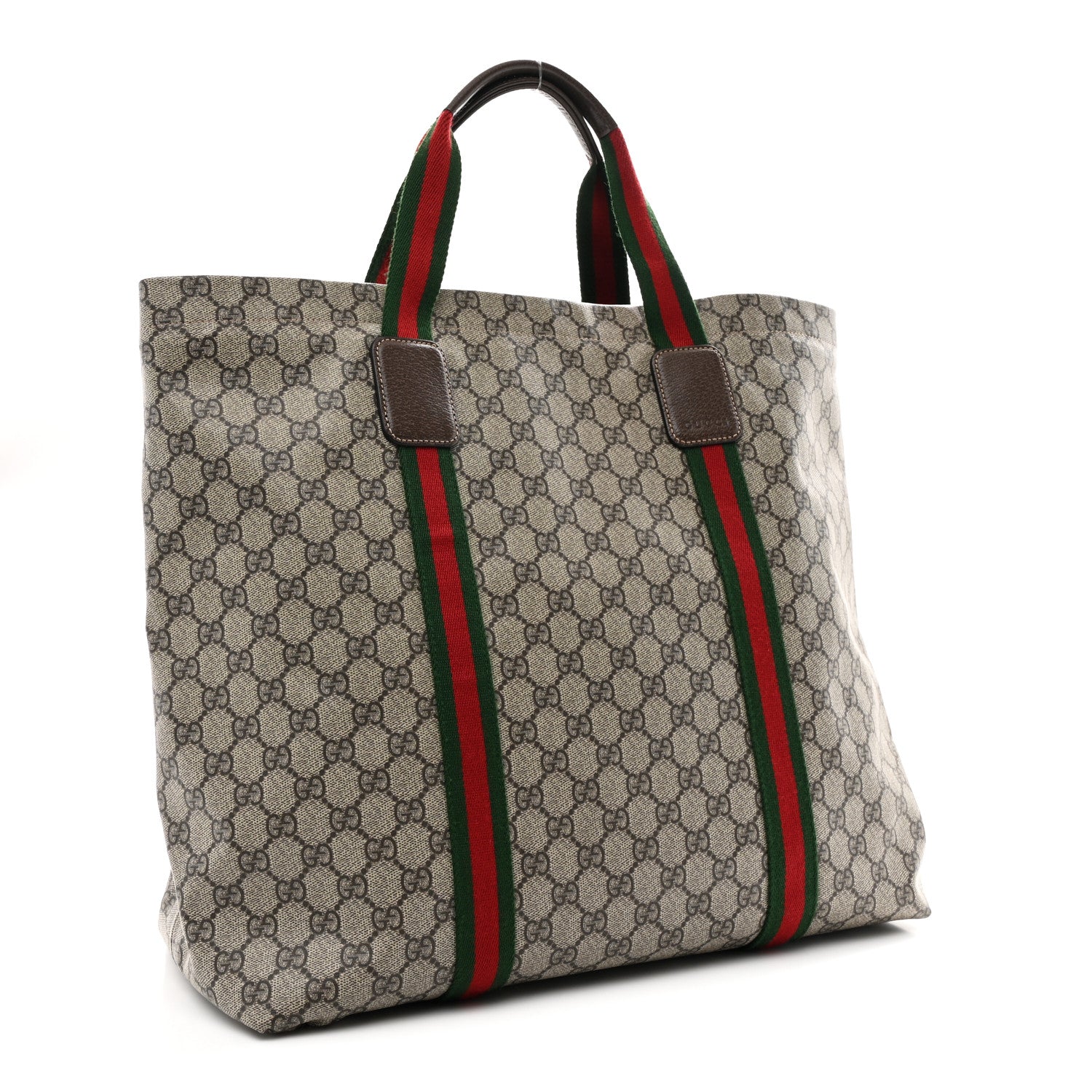 Tender GG Supreme Monogram Textured Dollar Calfskin Web Tote Beige Ebony New Acero