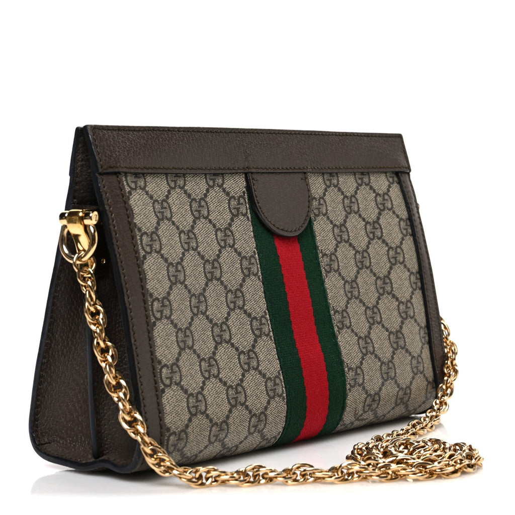 GG Supreme Monogram Web Small Ophidia Chain Shoulder Bag Brown