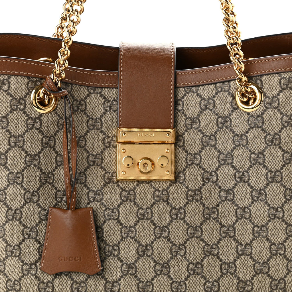 GG Supreme Monogram Medium Padlock Tote Beige Cuir