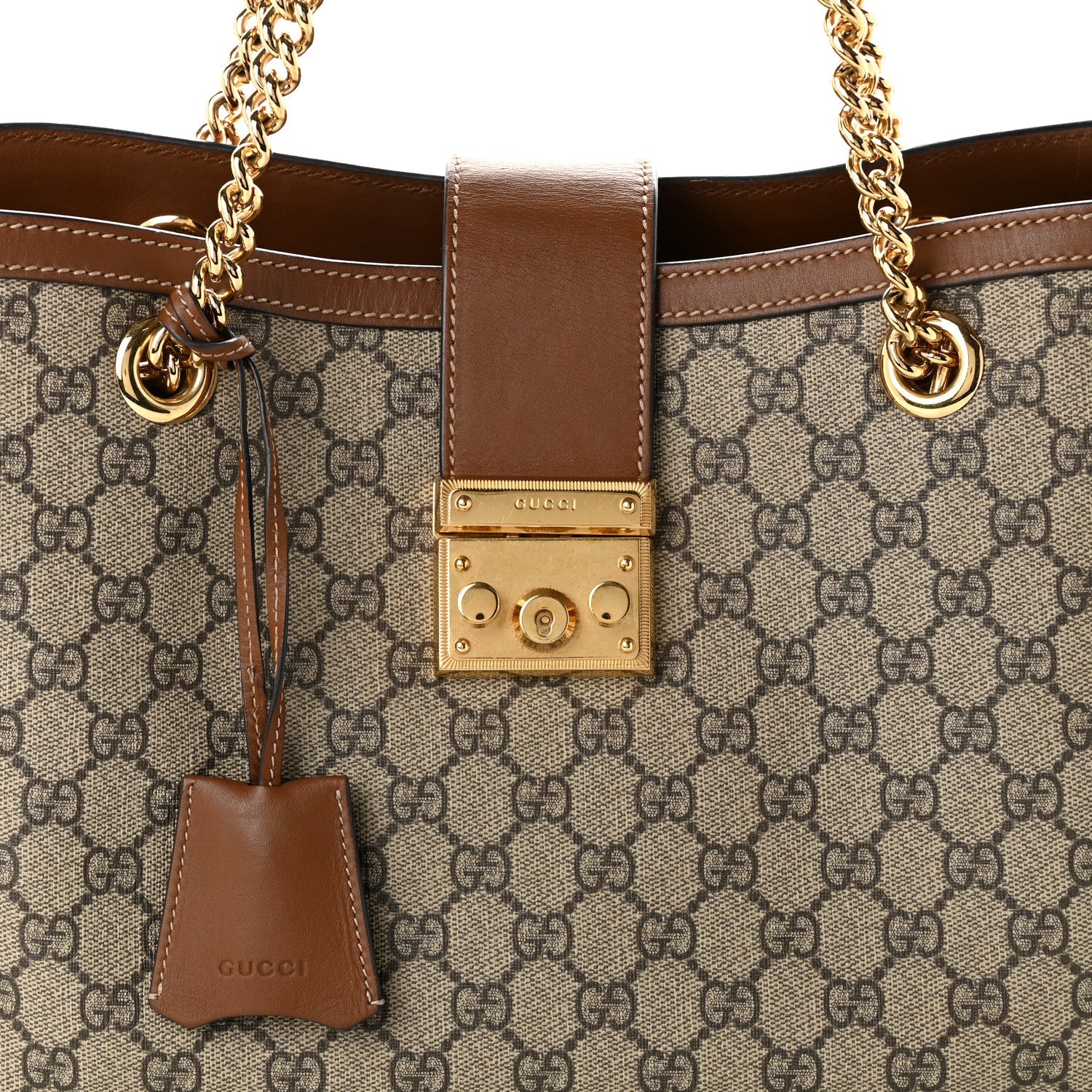 GG Supreme Monogram Medium Padlock Tote Beige Cuir