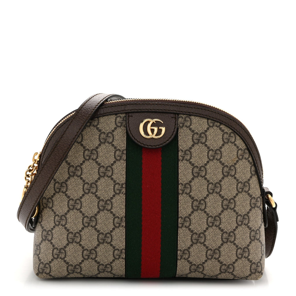 GG Supreme Monogram Textured Dollar Calfskin Web Small Ophidia Dome Shoulder Bag Beige Ebony New Acero