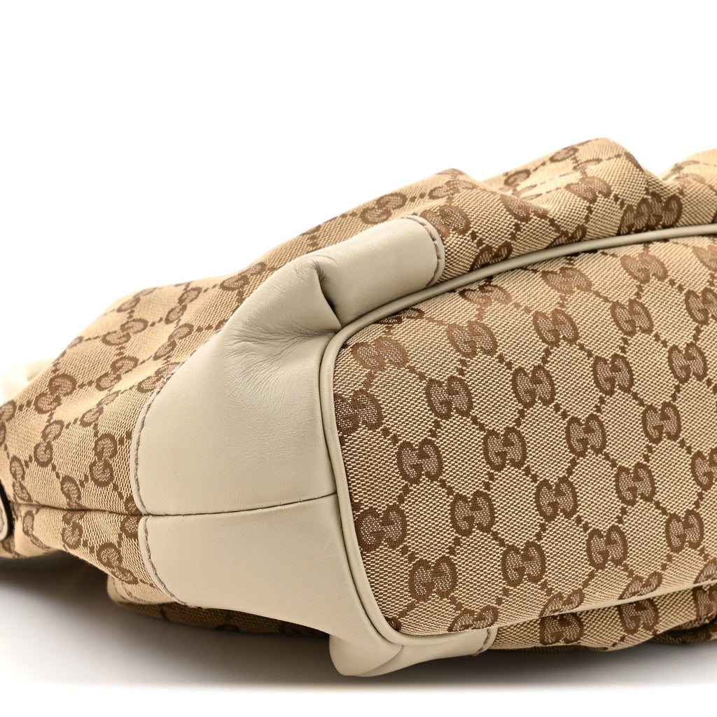Monogram Margaux Calfskin Medium Sukey Top Handle Bag Beige Ebony Mystic White