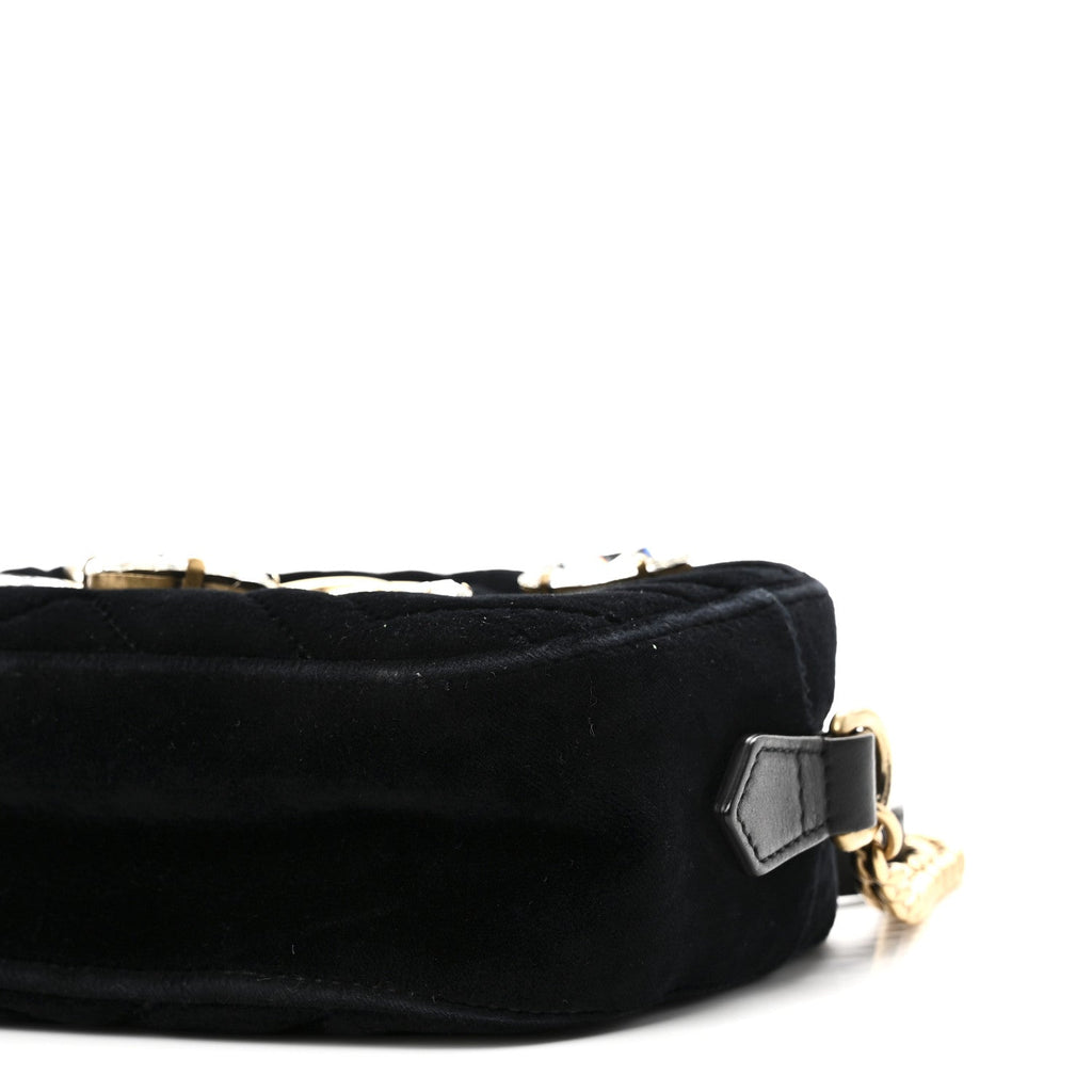 Velvet Matelasse Marquise Crystals Mini GG Marmont Chain Shoulder Bag Black