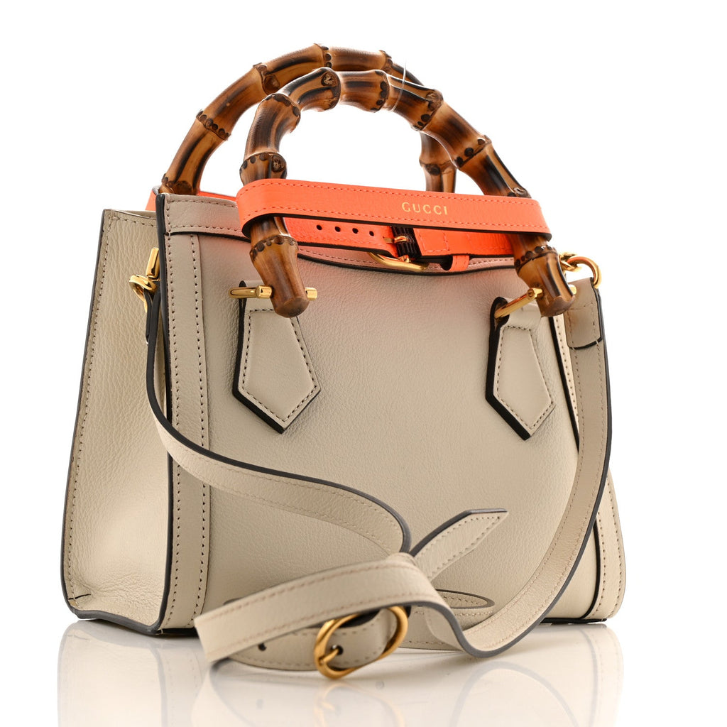 Wonka Grain Calfskin Mini Diana Tote Bag Mystic White Orange Fluo