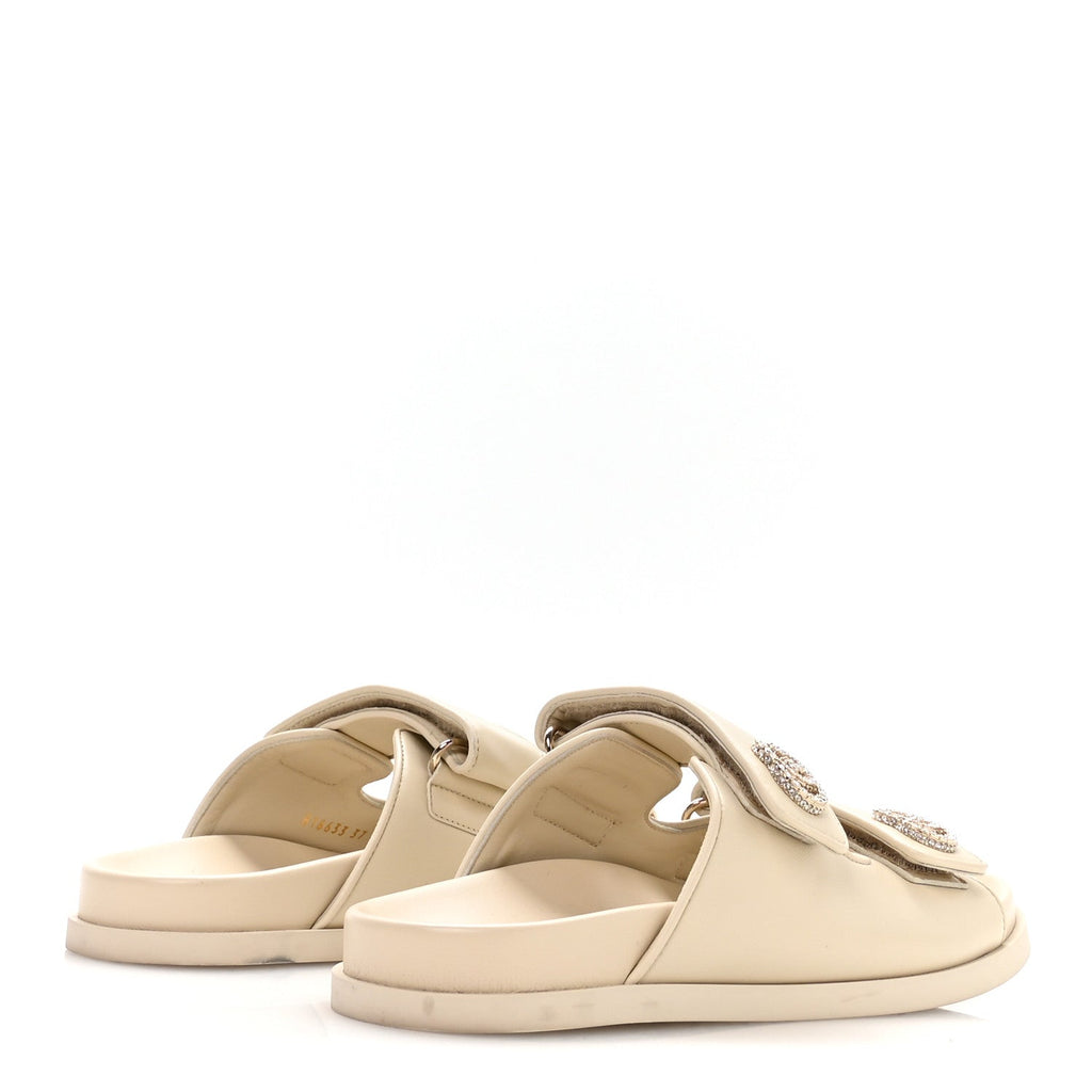 Calfskin Double G Crystal Womens Isla Dad Sandals 37 Ivory